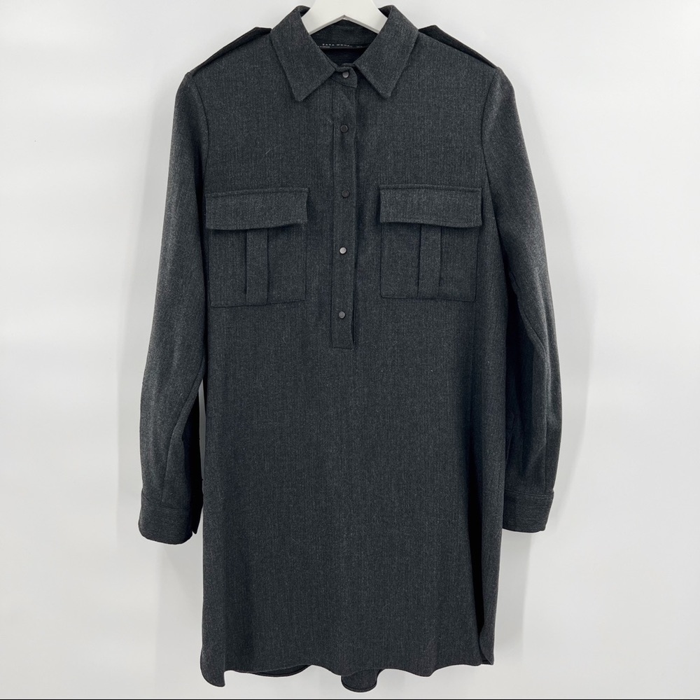 ZARA grey long sleeve collared shirt dress size M